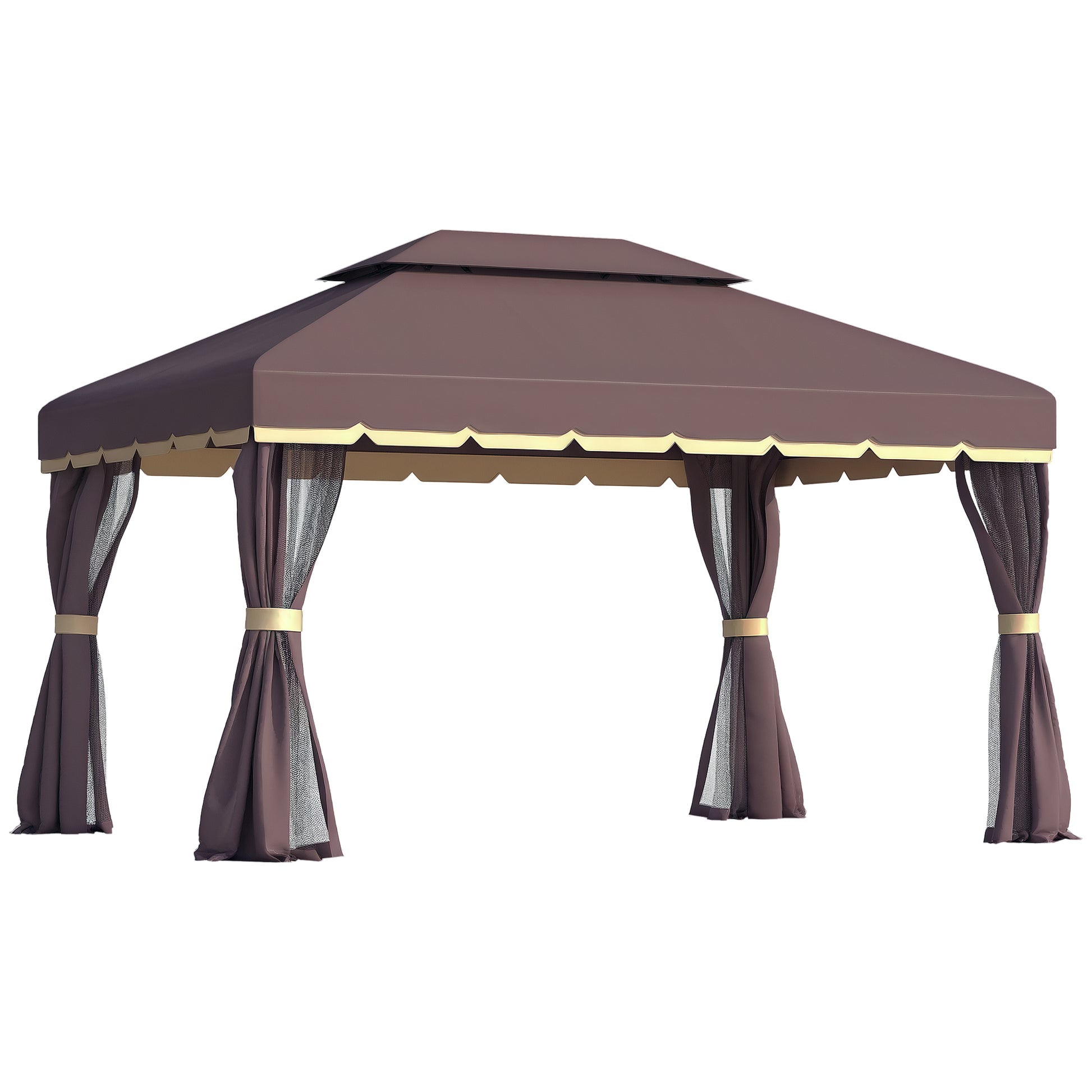 10x13ft Gazebo Canopy Shelter, Aluminum Frame, Coffee, UV Resistant-DECOROLALA