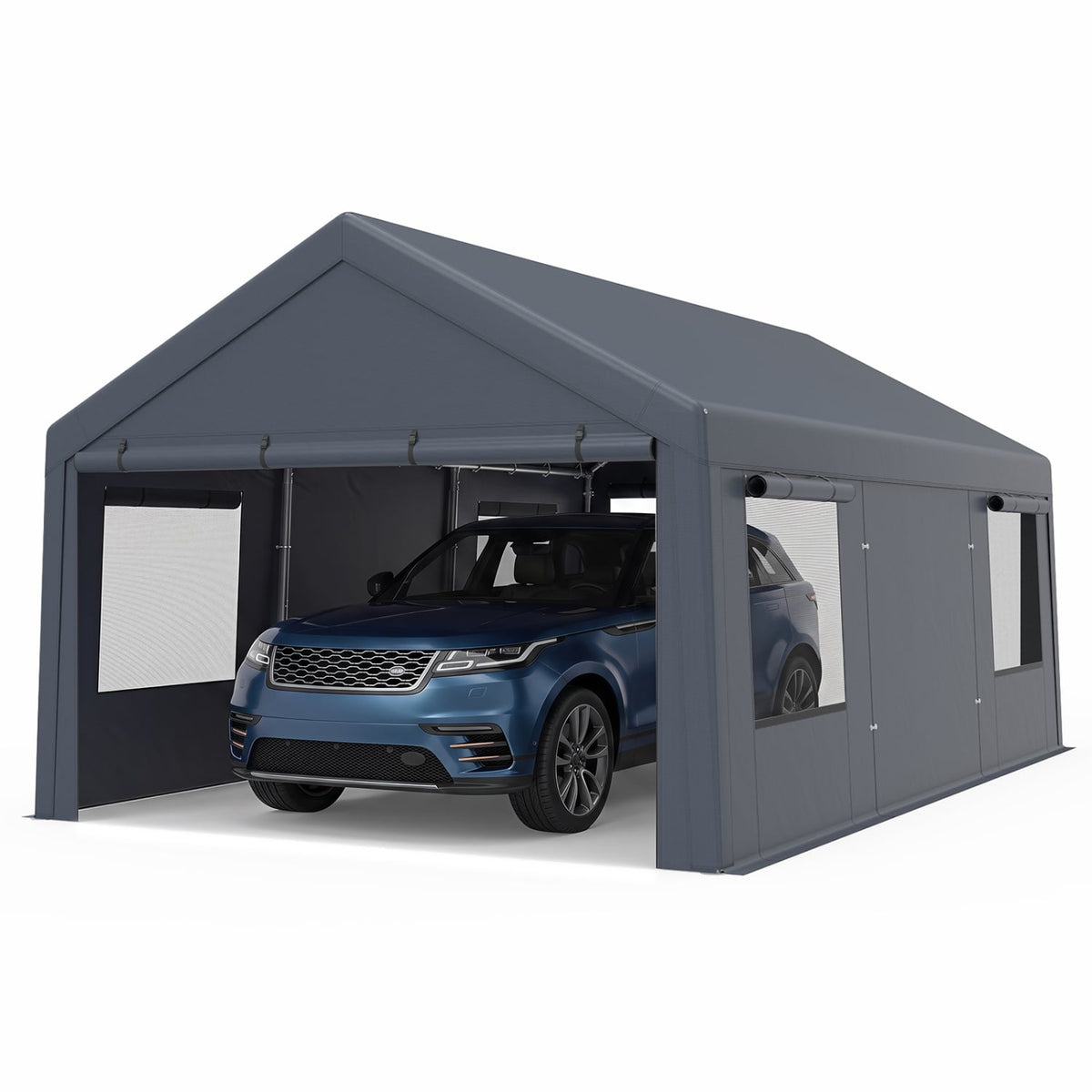 10x20 FT Portable Garage with 2 Doors & 4 Mesh Windows and PE Cover for Car-Gray-Garages-DECOROLALA