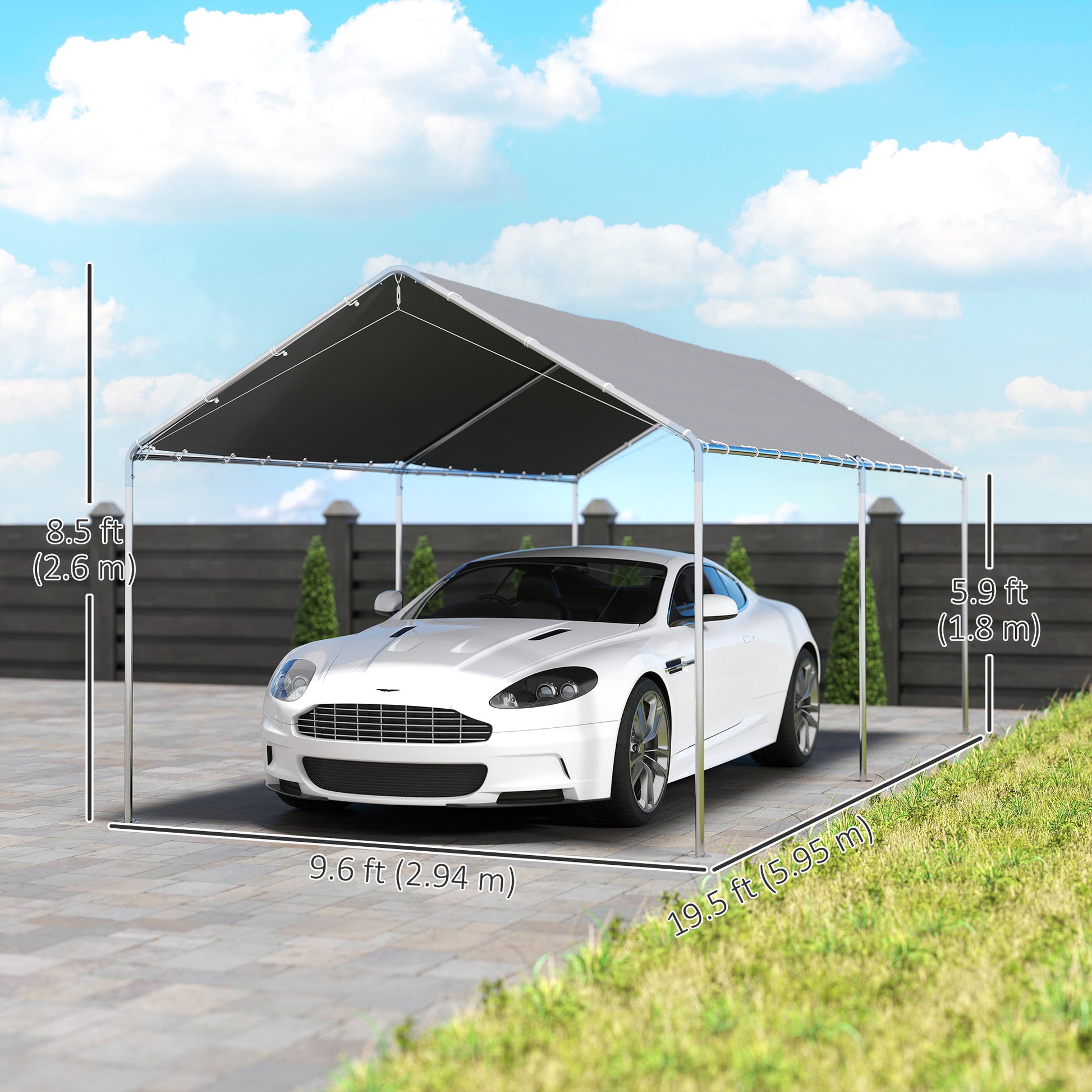 10'x20' Heavy Duty Galvanized Carport Canopy - Grey-DECOROLALA