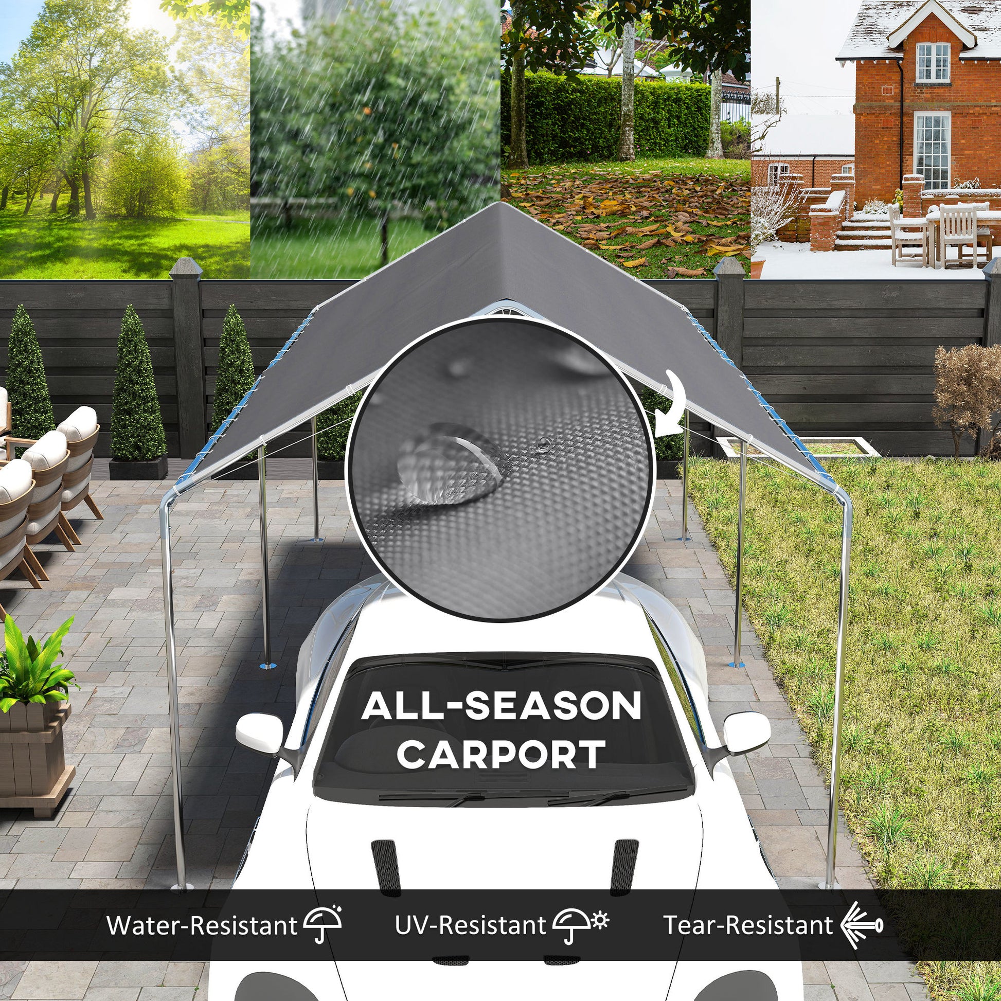 10'x20' Heavy Duty Galvanized Carport Canopy - Grey-DECOROLALA