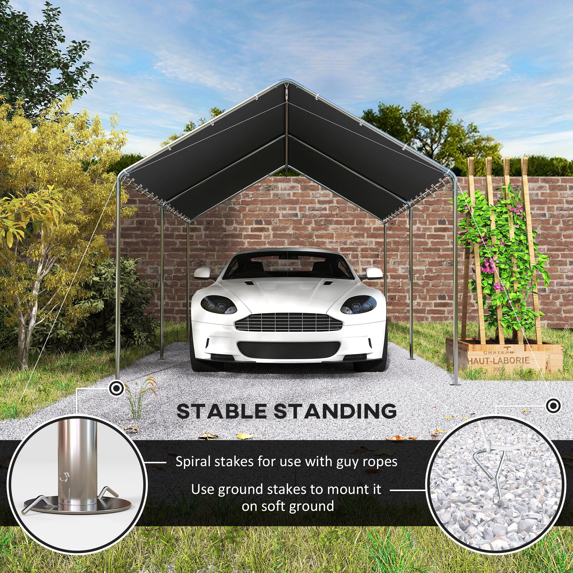 10'x20' Heavy Duty Galvanized Carport Canopy - Grey-DECOROLALA