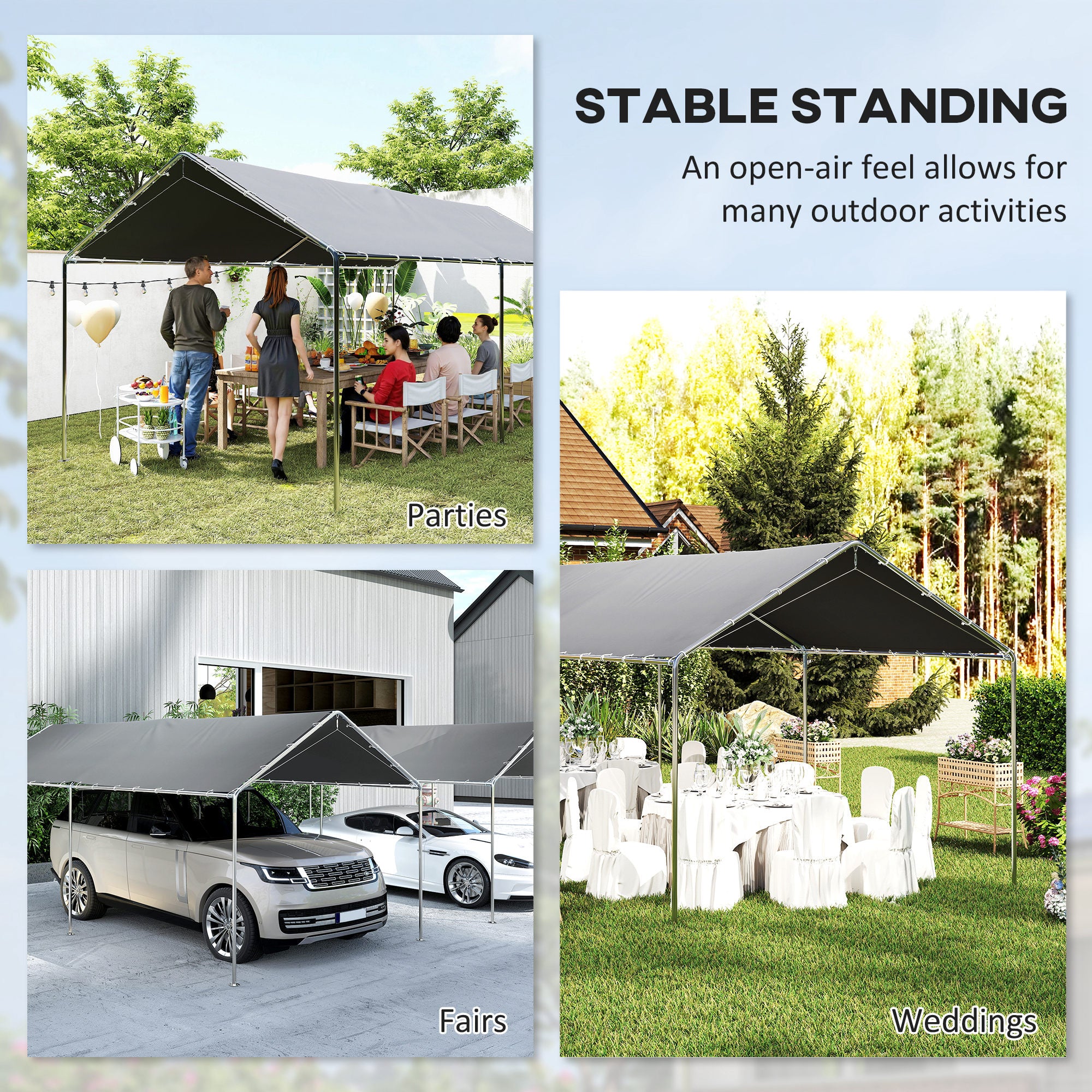 10'x20' Heavy Duty Galvanized Carport Canopy - Grey-DECOROLALA