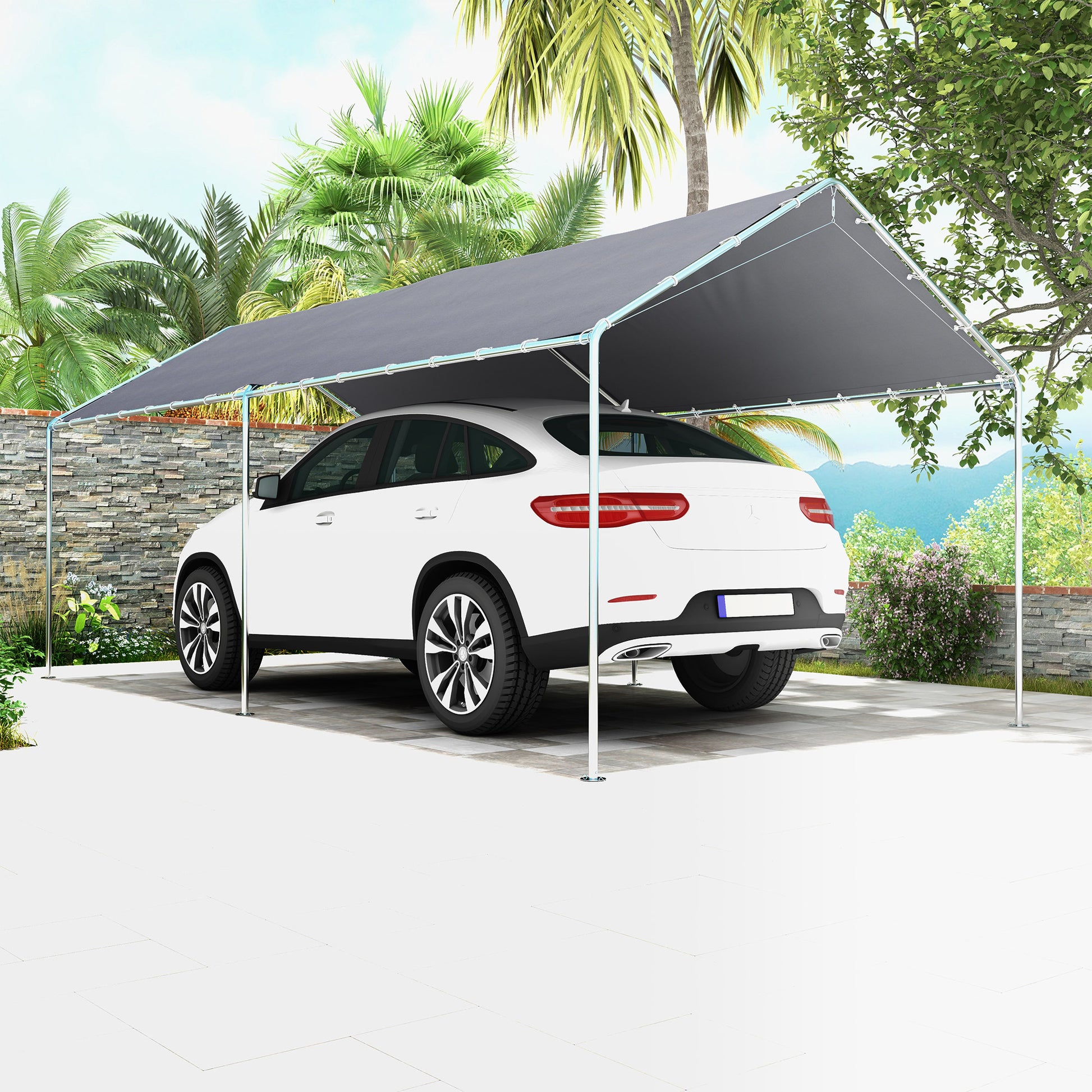 10'x20' Heavy Duty Galvanized Carport Canopy - Grey-DECOROLALA