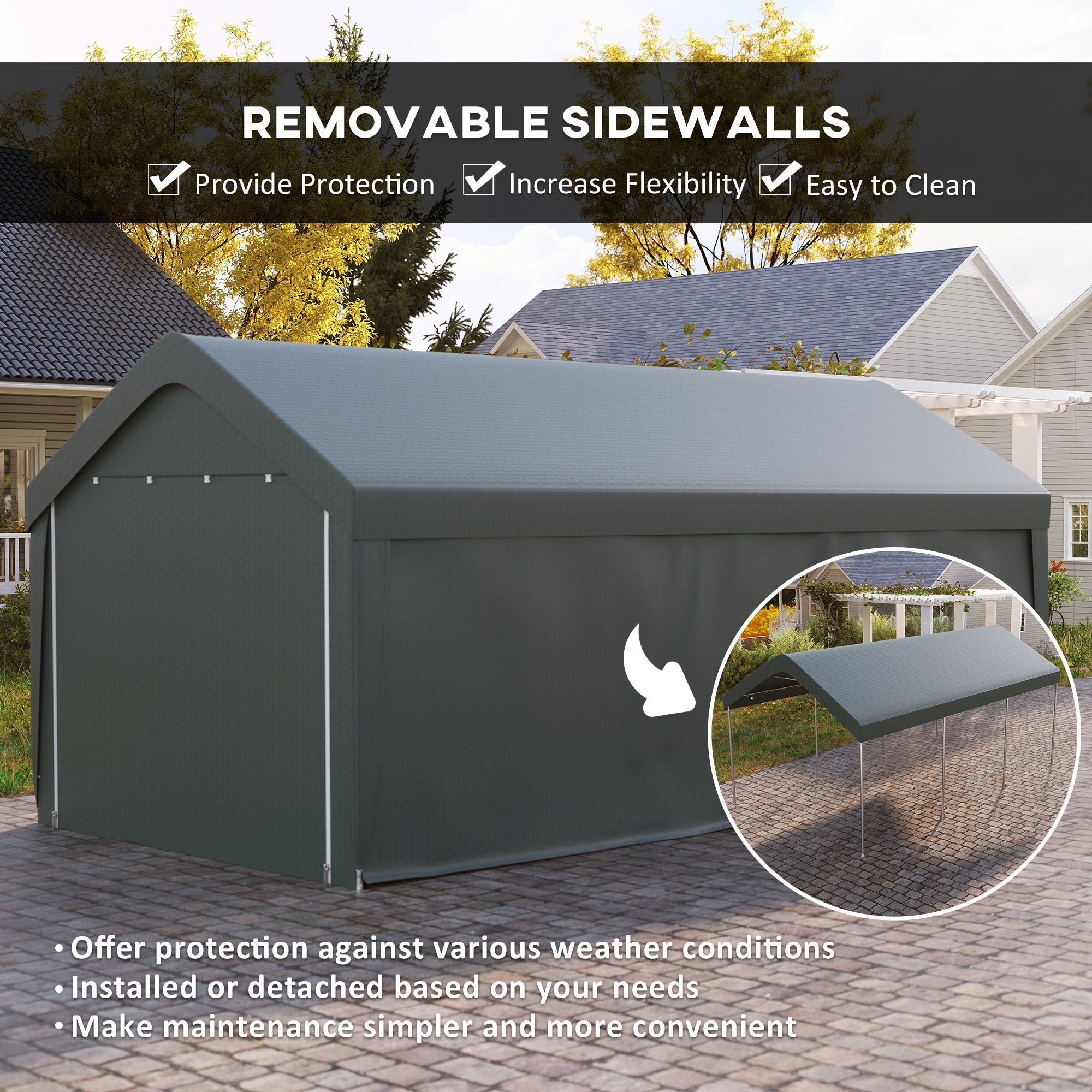 10x20 ft Portable Carport Garage - Dark Grey-Patio & Garden > Wedding & Events Tents > Car Shelters-DECOROLALA