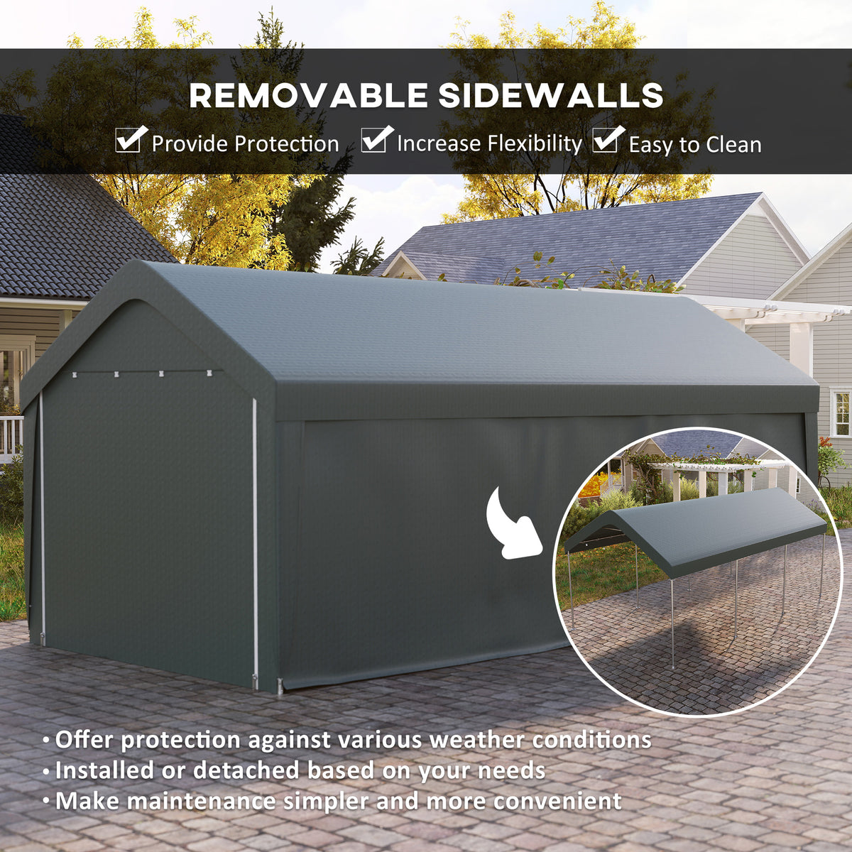 10x20 ft Portable Carport Garage - Dark Grey-Patio & Garden > Wedding & Events Tents > Car Shelters-DECOROLALA