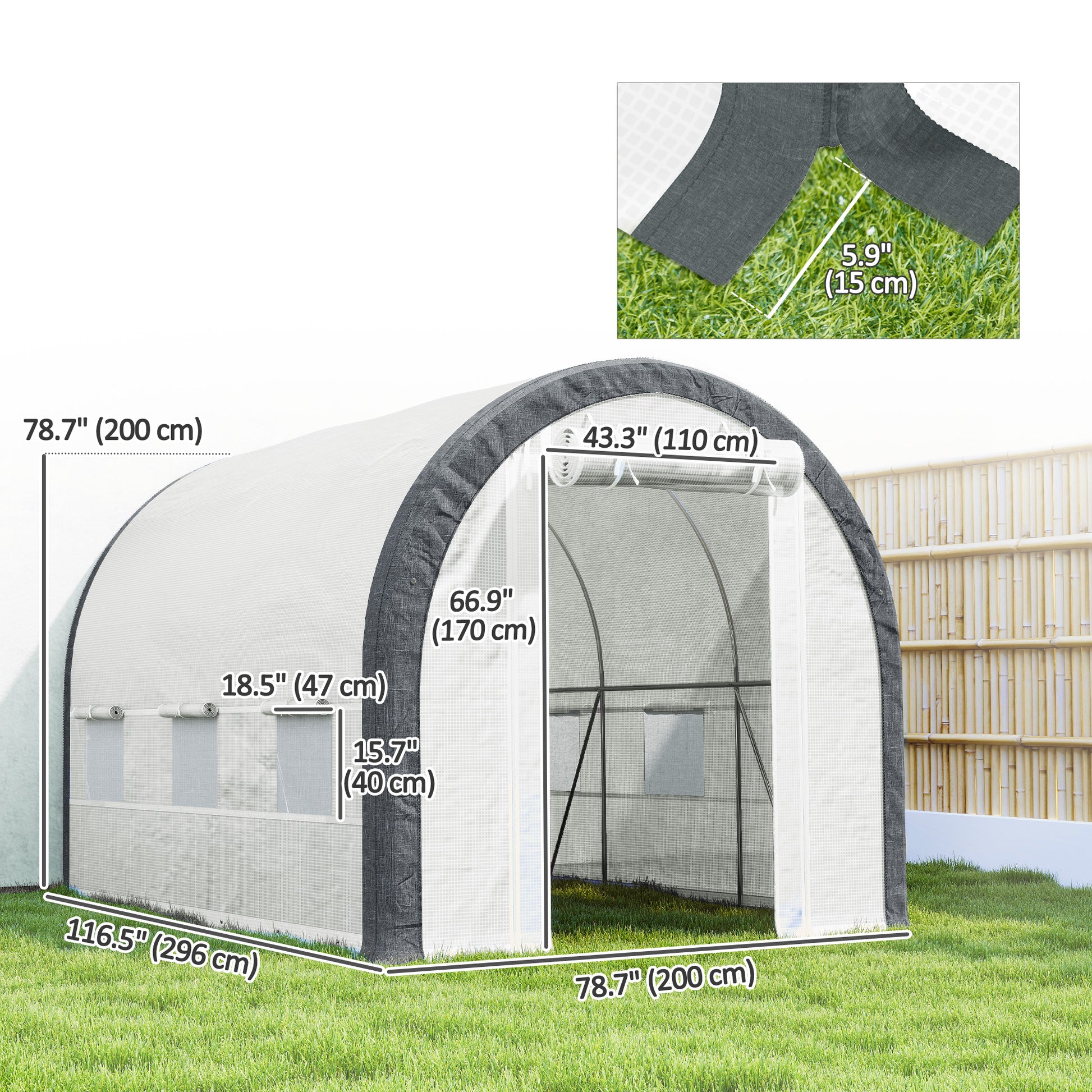 10'x6.6'x6.6' Tunnel Greenhouse - White Mesh Door-DECOROLALA