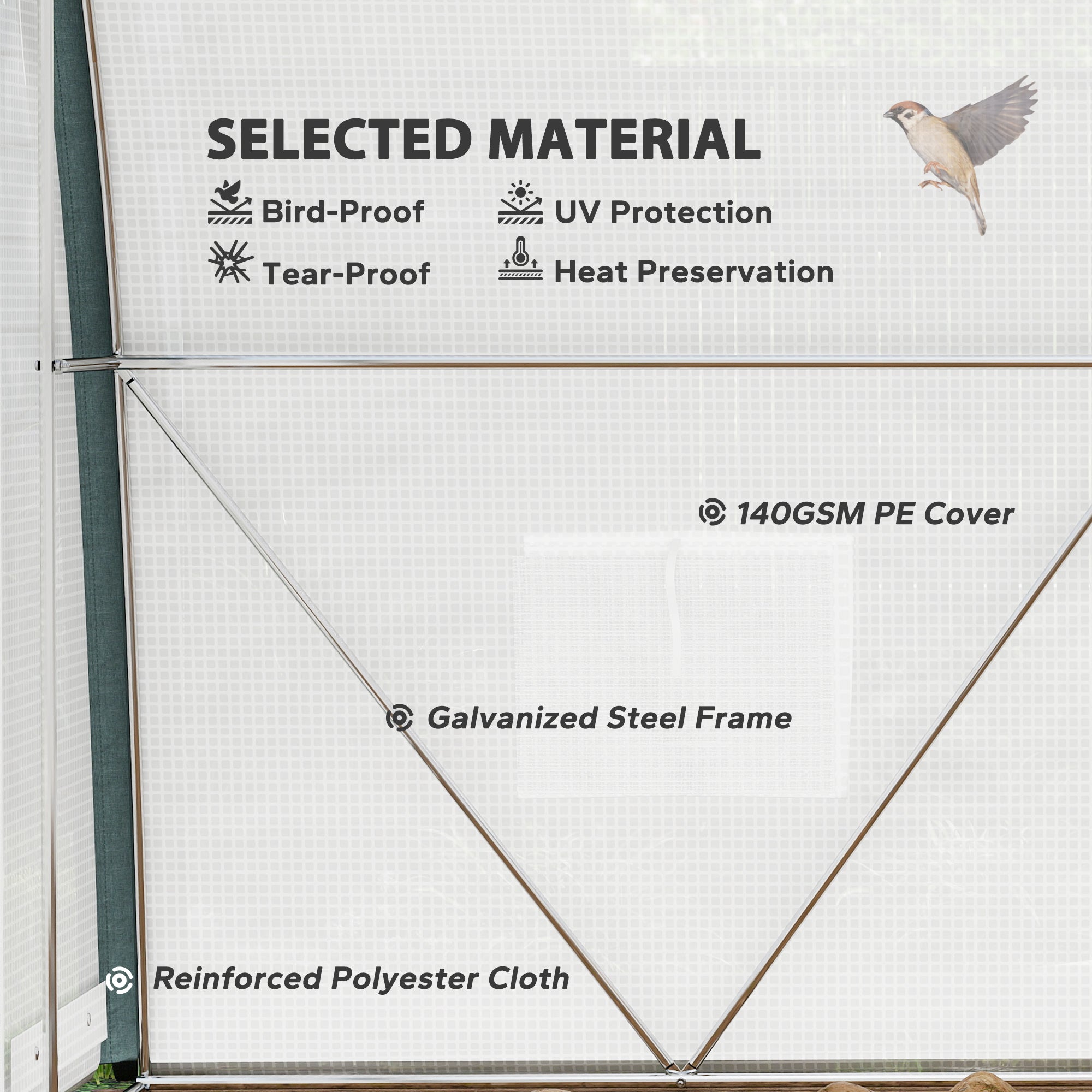 10'x6.6'x6.6' Tunnel Greenhouse - White Mesh Door-DECOROLALA