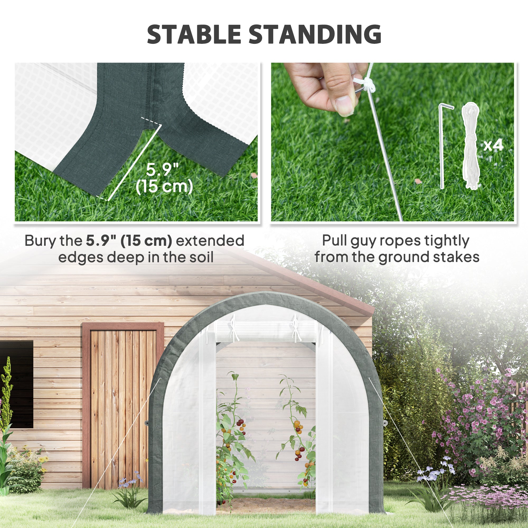 10'x6.6'x6.6' Tunnel Greenhouse - White Mesh Door-DECOROLALA