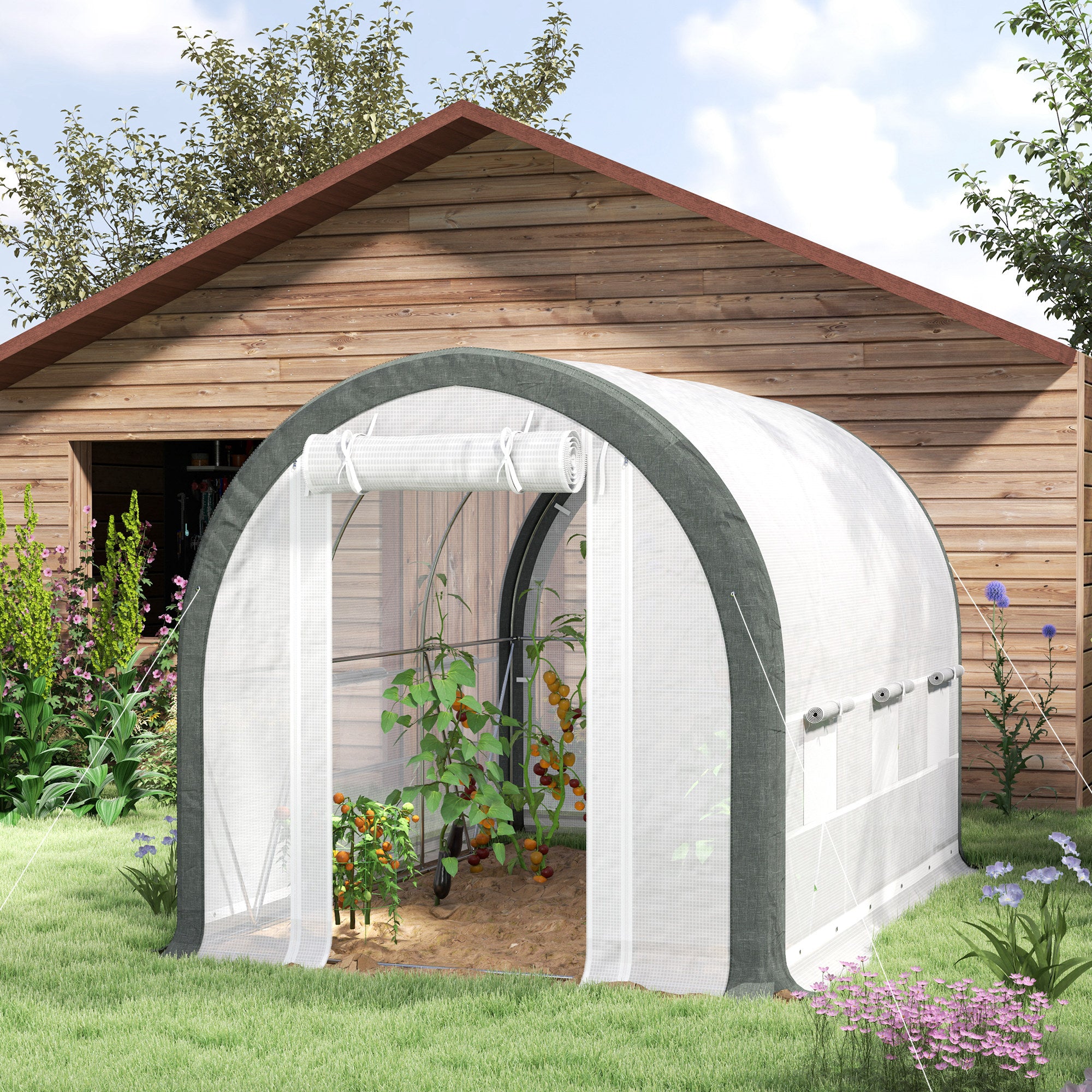 10'x6.6'x6.6' Tunnel Greenhouse - White Mesh Door-DECOROLALA