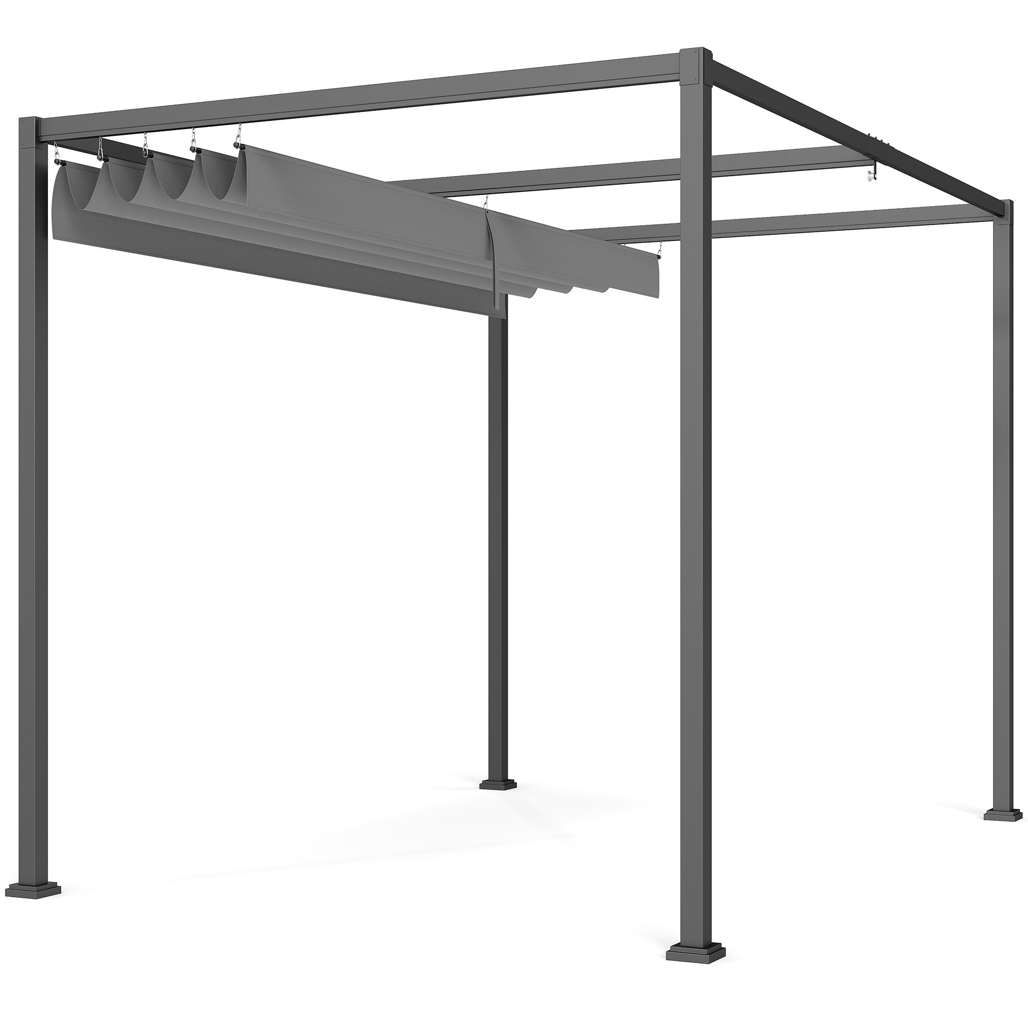 10x7ft Pergola with Retractable Roof - Grey Metal Gazebo-DECOROLALA