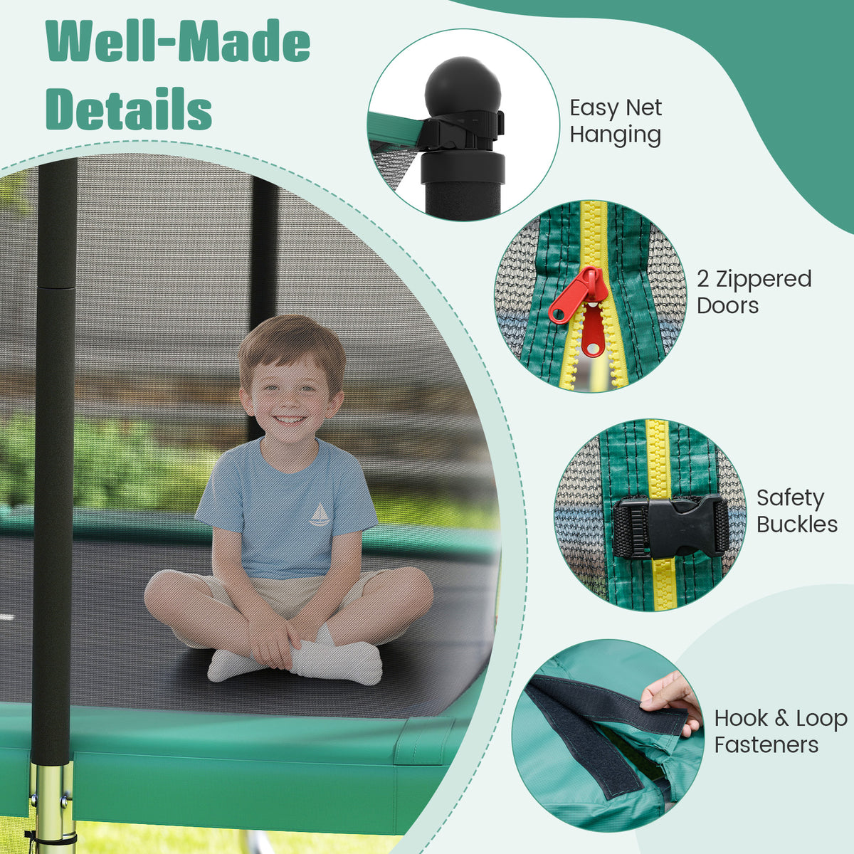 10x8 FT Rectangle Outdoor Trampoline with Basketball Hoop and Net-Trampolines-DECOROLALA