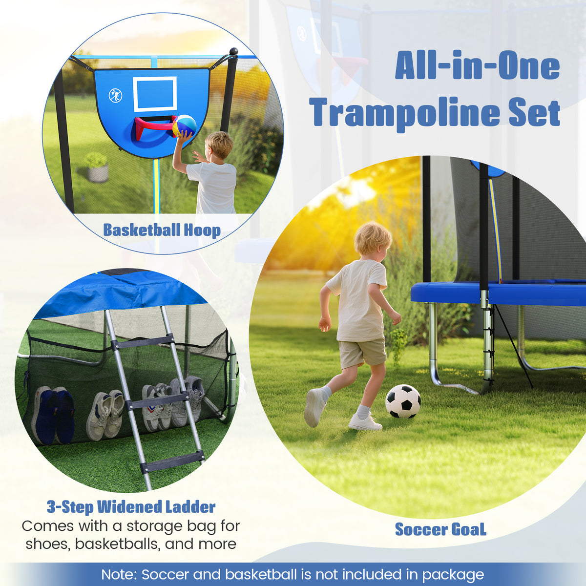 10x8 FT Rectangle Outdoor Trampoline with Basketball Hoop and Net-Trampolines-DECOROLALA