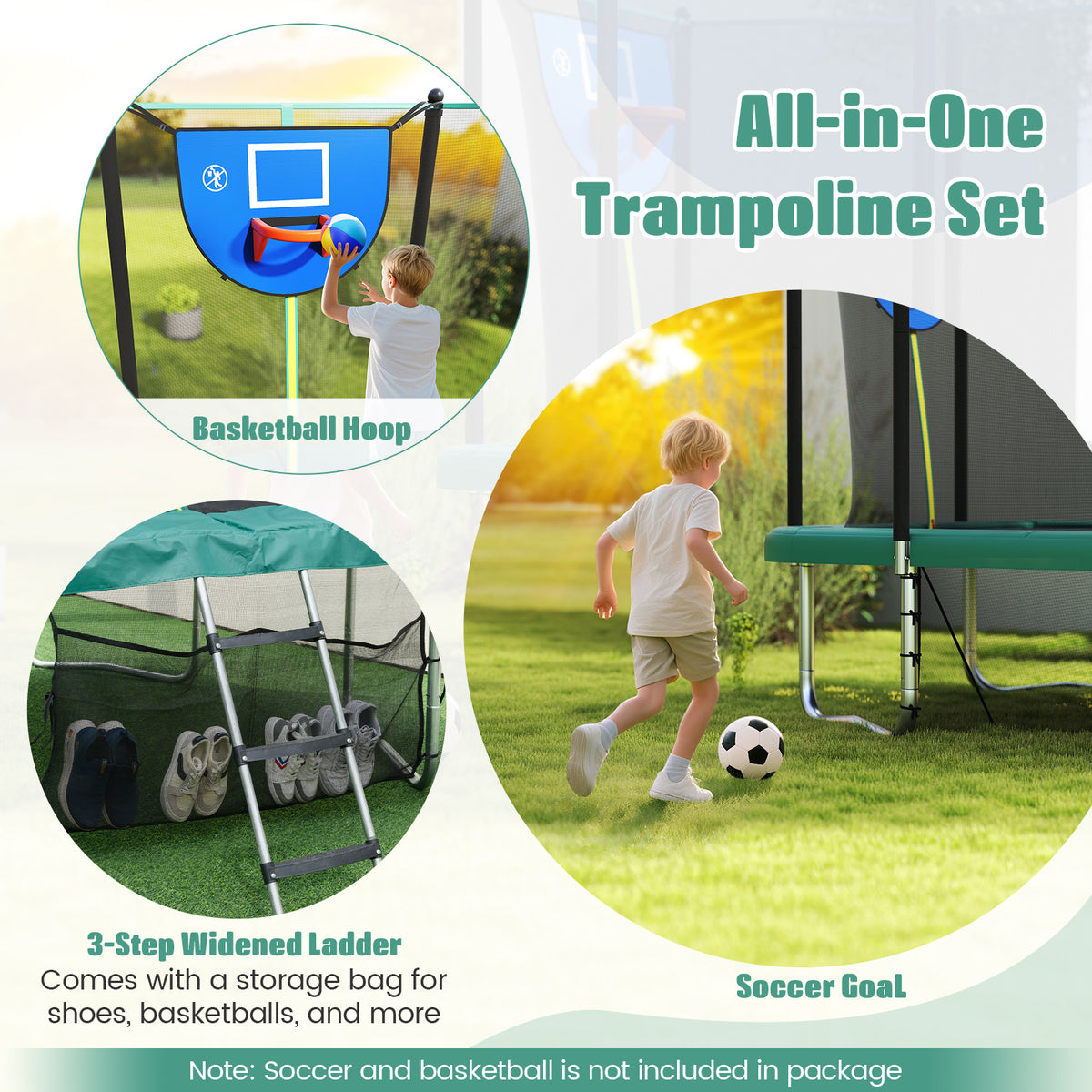 10x8 FT Rectangle Outdoor Trampoline with Basketball Hoop and Net-Trampolines-DECOROLALA
