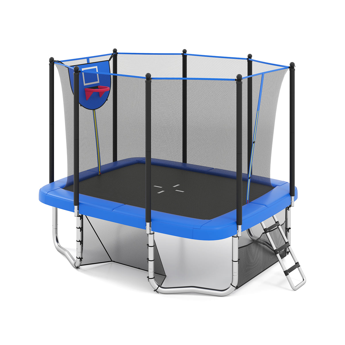 10x8 FT Rectangle Outdoor Trampoline with Basketball Hoop and Net-Trampolines-DECOROLALA