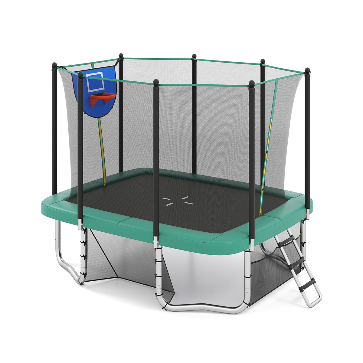 10x8 FT Rectangle Outdoor Trampoline with Basketball Hoop and Net-Trampolines-DECOROLALA