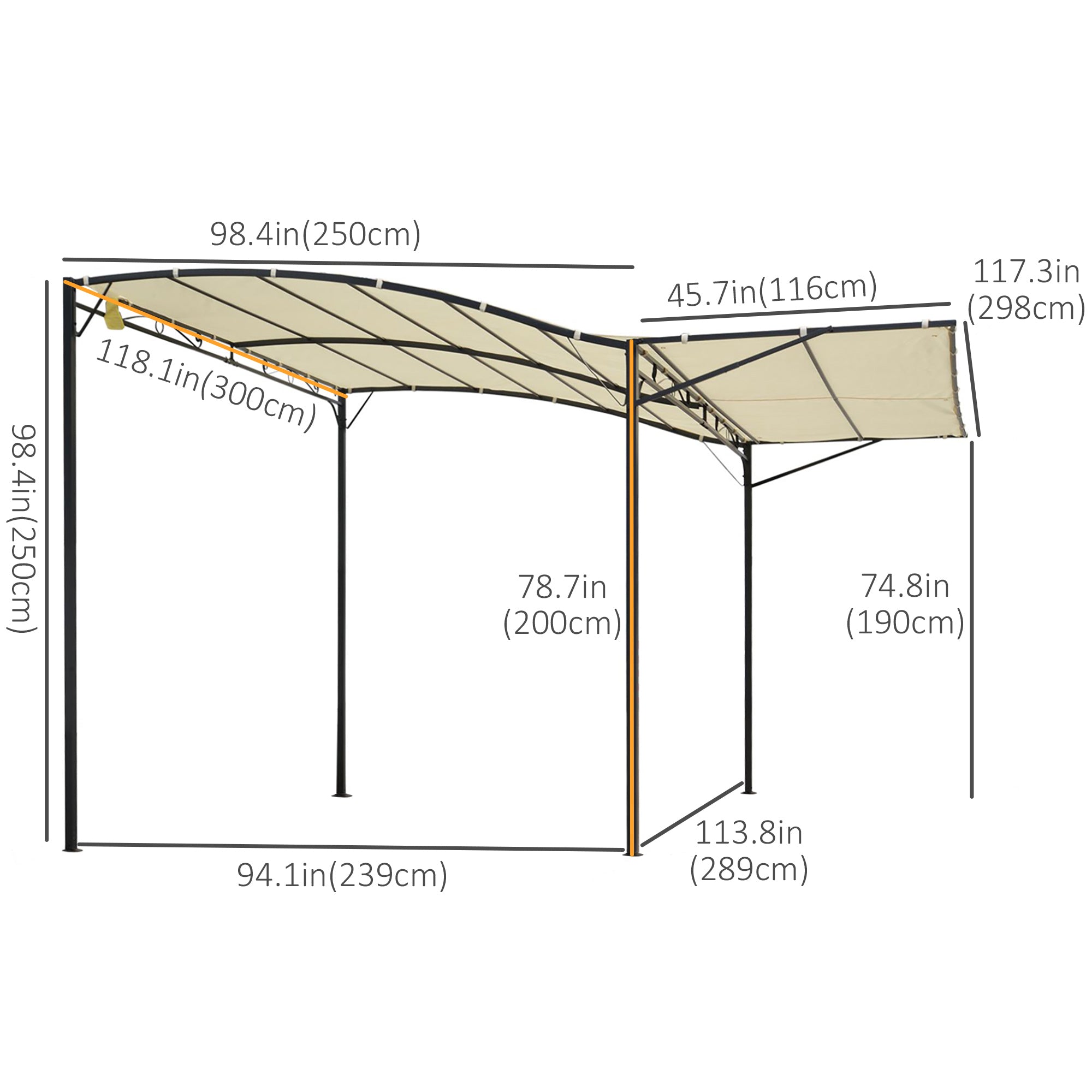 10x8ft Patio Metal Gazebo with Extendable Awning - Cream White-DECOROLALA