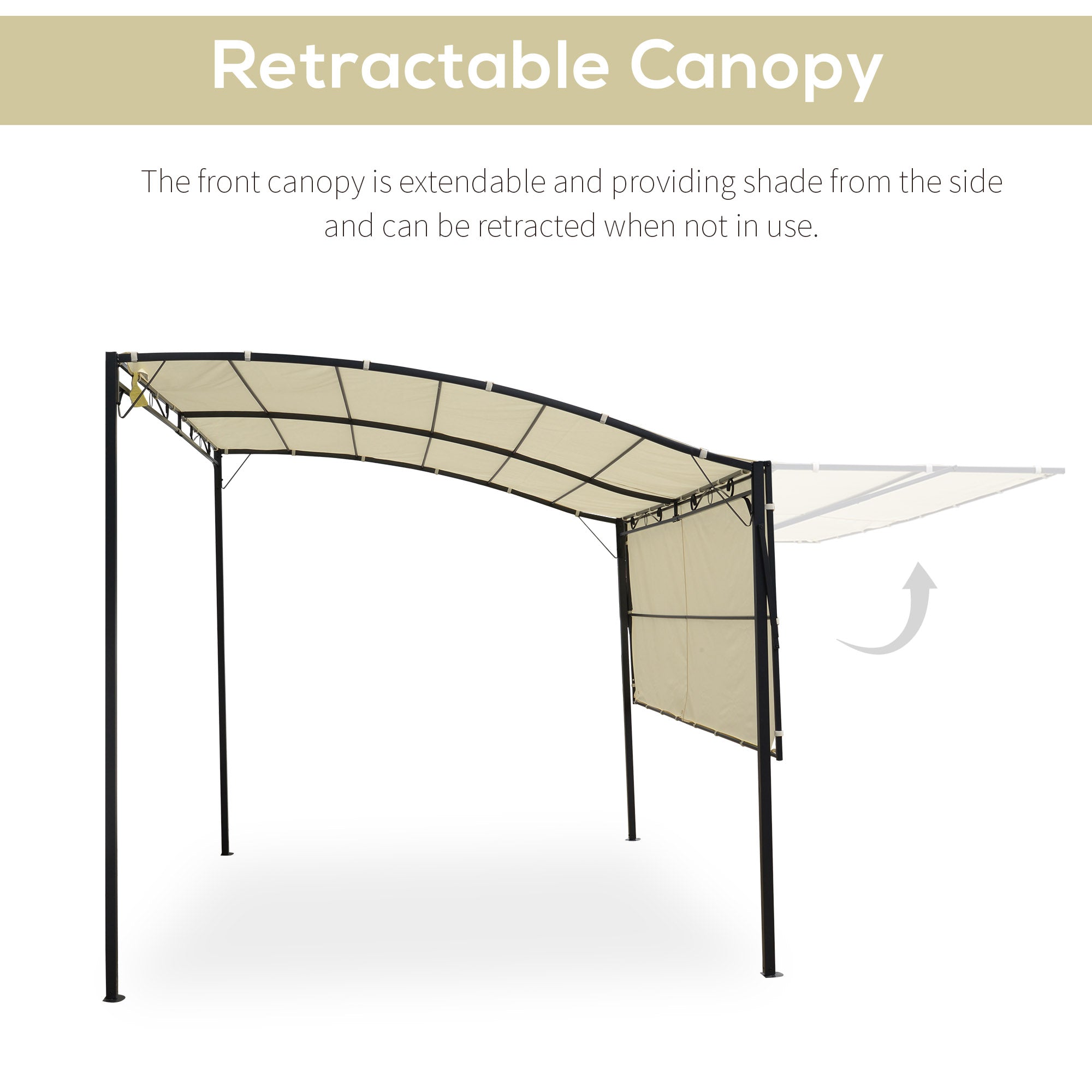 10x8ft Patio Metal Gazebo with Extendable Awning - Cream White-DECOROLALA