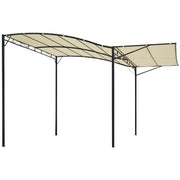 10x8ft Patio Metal Gazebo with Extendable Awning - Cream White-DECOROLALA