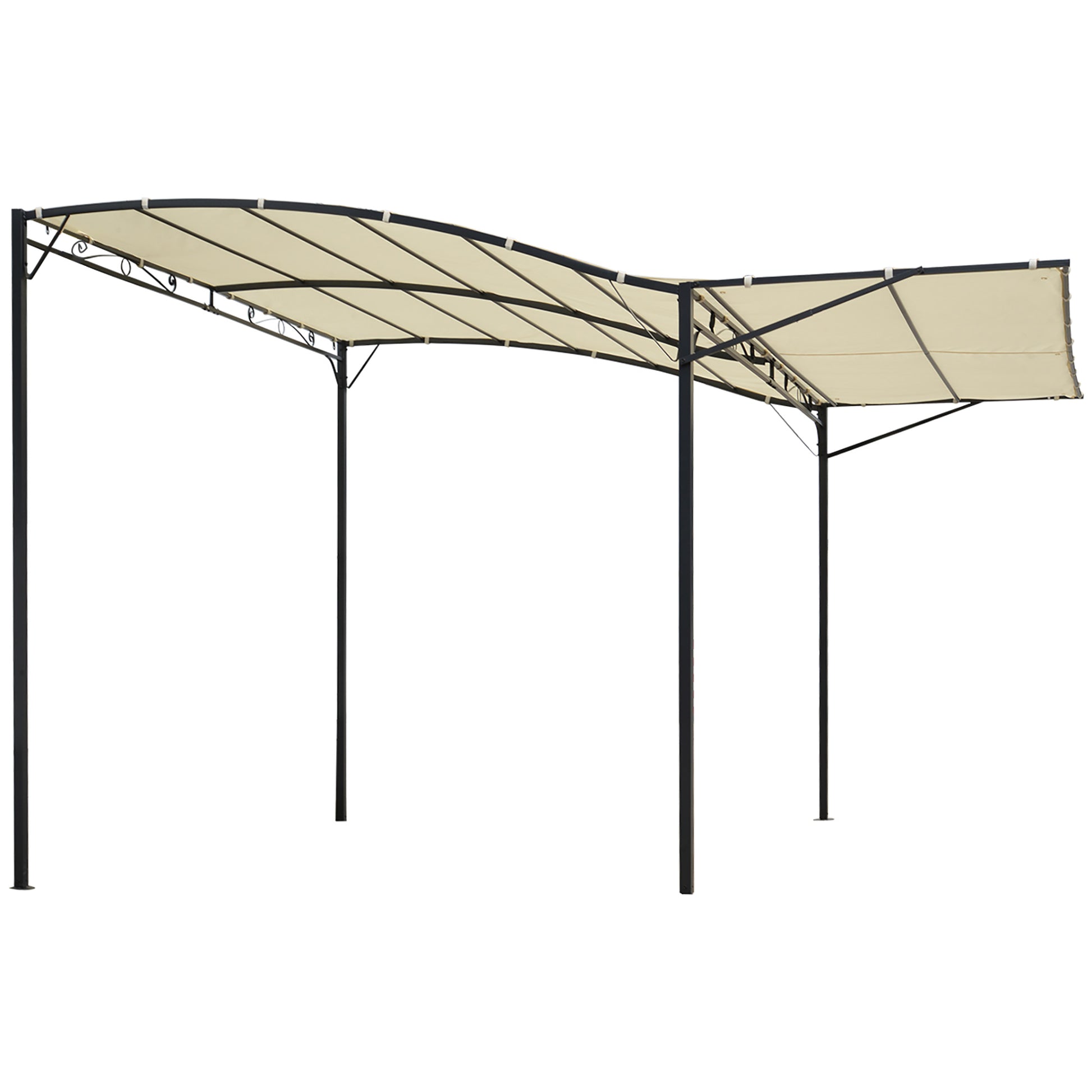 10x8ft Patio Metal Gazebo with Extendable Awning - Cream White-DECOROLALA