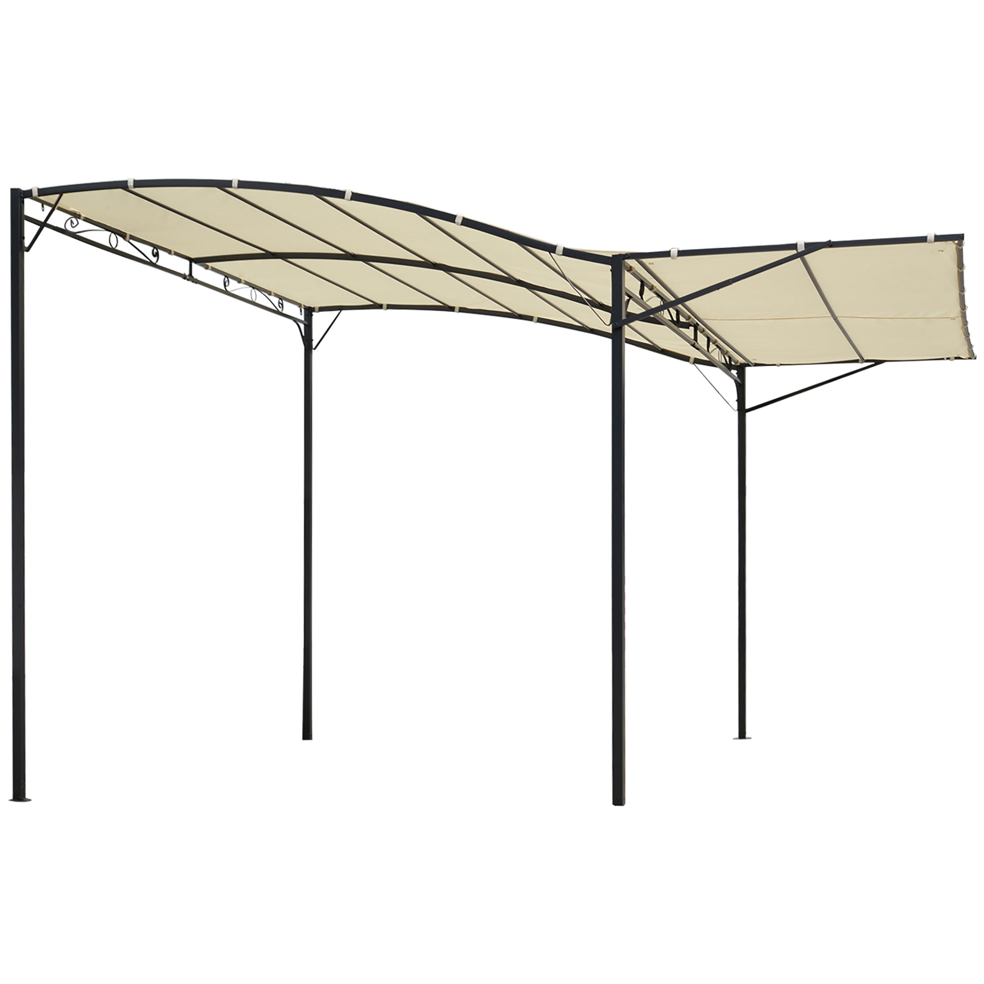 10x8ft Patio Metal Gazebo with Extendable Awning - Cream White-DECOROLALA