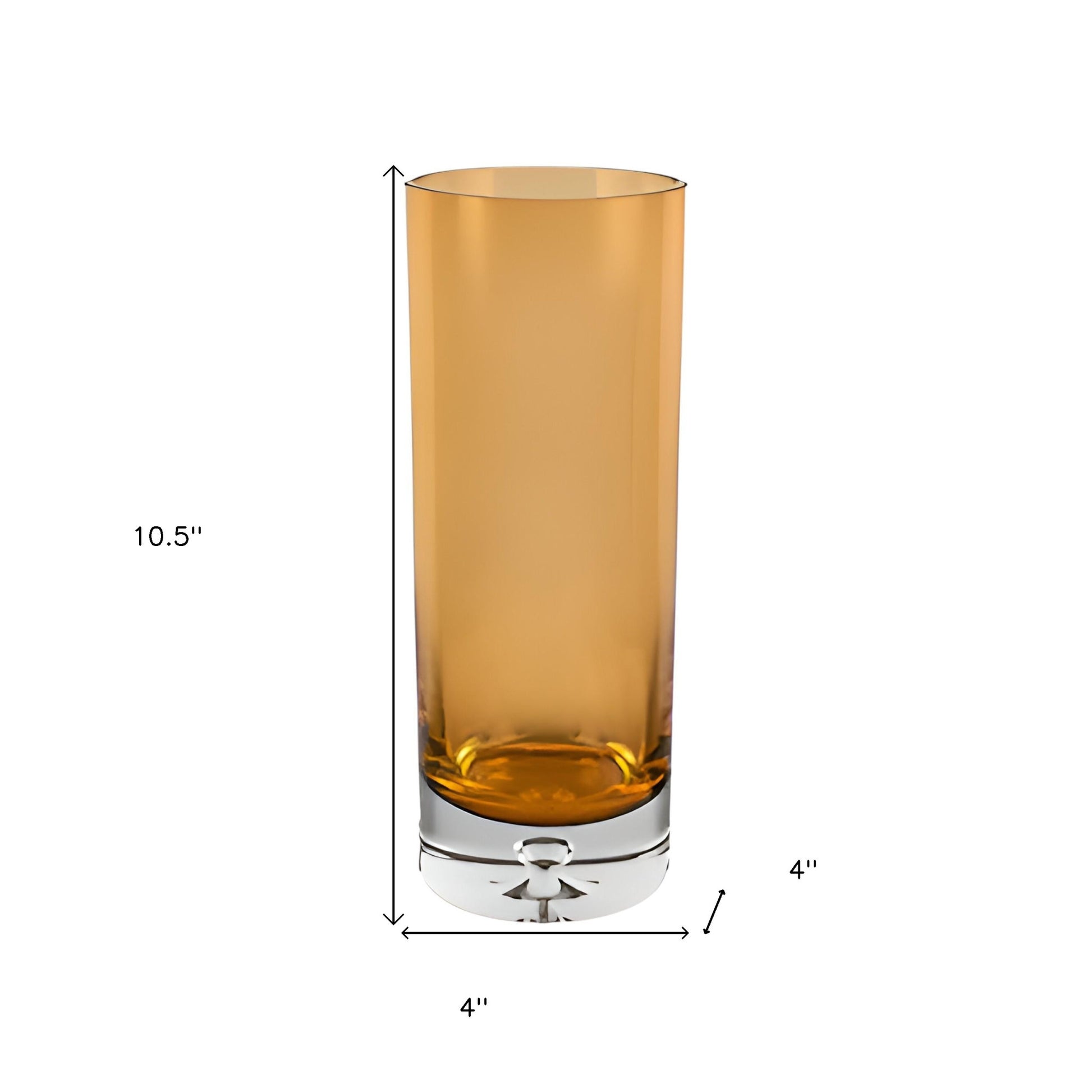 11" Amber And Clear Cylinder Lead Free Crystal Table Vase-Vases-DECOROLALA