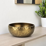 11" Antiqued Brass Hammered Artisan Round Centerpiece Bowl-Serving Bowls-DECOROLALA