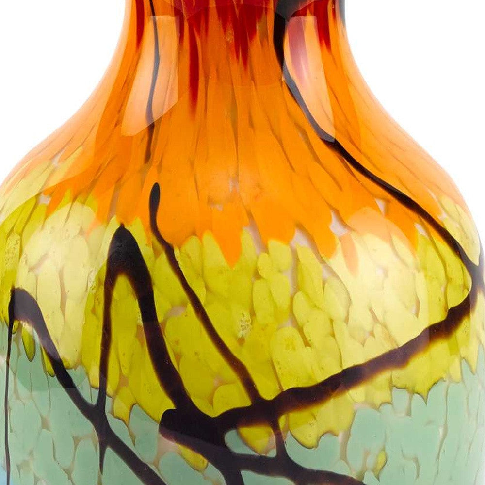 11" Black Blue Red And Yellow Abstract Urn Handblown Glass Table Vase-Vases-DECOROLALA