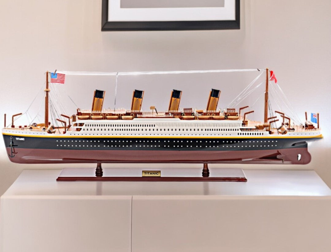 11" Black and Red 1912 RMS Titanic Medium Boat Hand Painted Decorative Boat-Sculptures-DECOROLALA