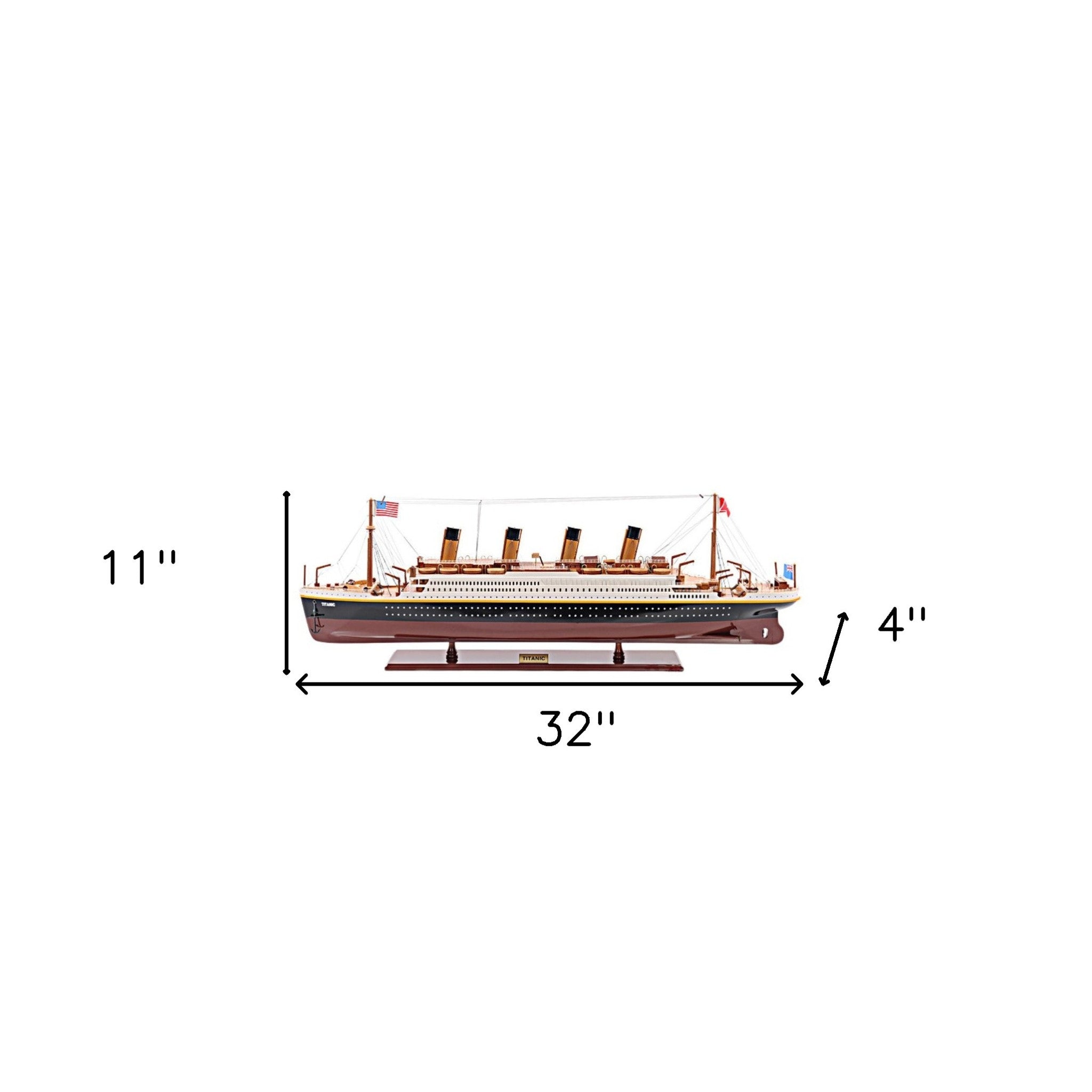 11" Black and Red 1912 RMS Titanic Medium Boat Hand Painted Decorative Boat-Sculptures-DECOROLALA