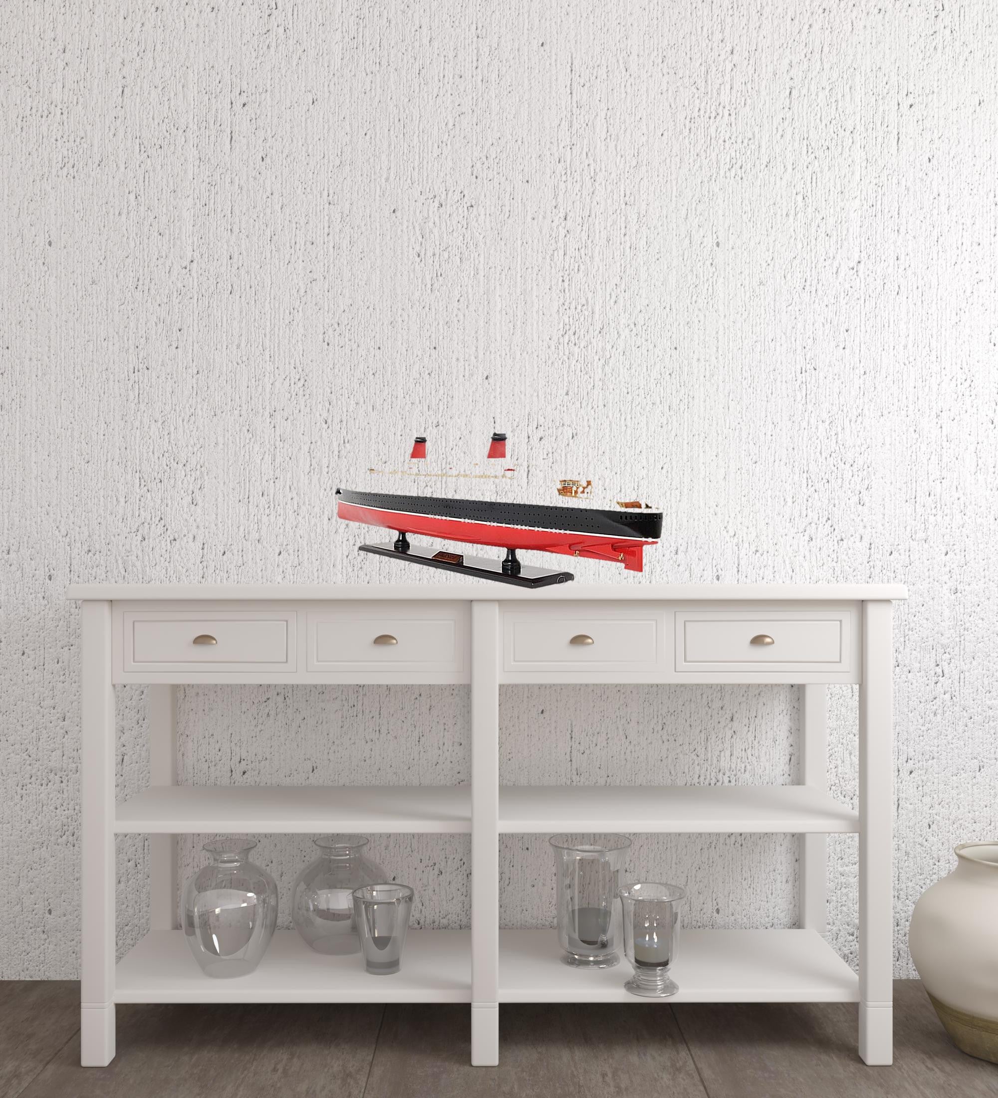 11" Black and Red SS France Boat Hand Painted Decorative Boat-Sculptures-DECOROLALA