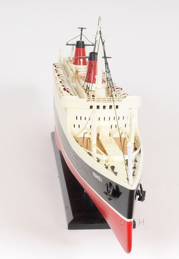 11" Black and Red SS France Boat Hand Painted Decorative Boat-Sculptures-DECOROLALA