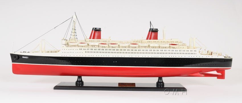 11" Black and Red SS France Boat Hand Painted Decorative Boat-Sculptures-DECOROLALA