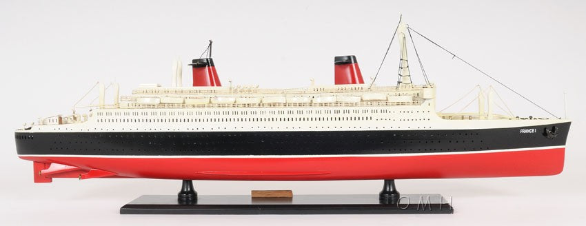 11" Black and Red SS France Boat Hand Painted Decorative Boat-Sculptures-DECOROLALA