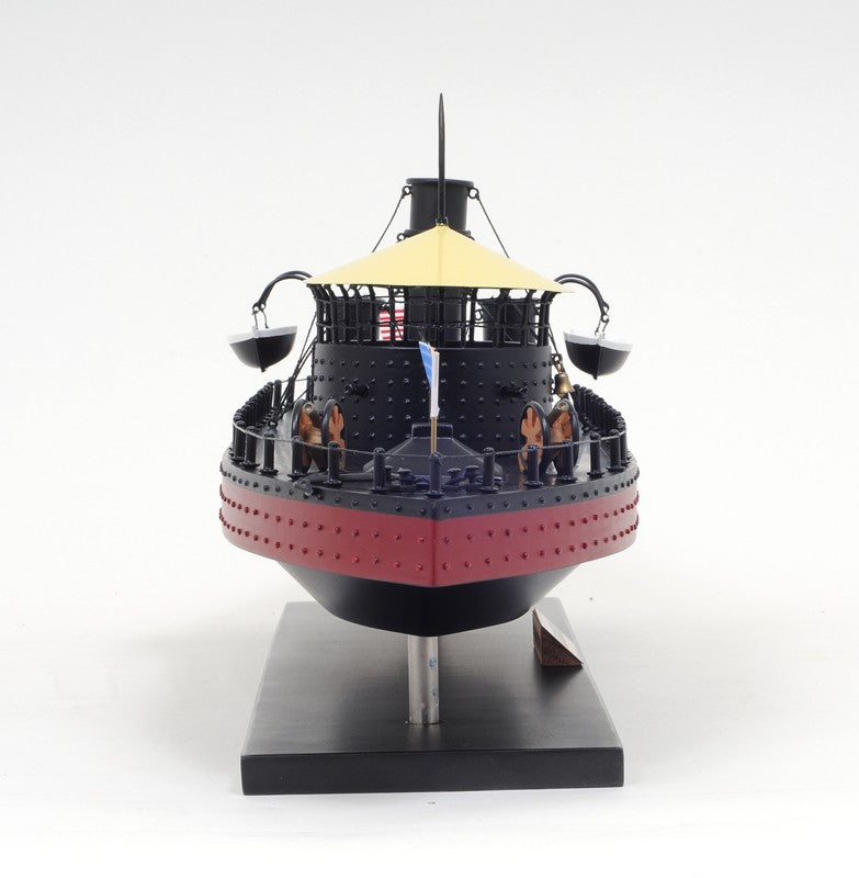 11" Black and Red Solid Wood Hand Painted 1862 USS Monitor Model Boat-Sculptures-DECOROLALA