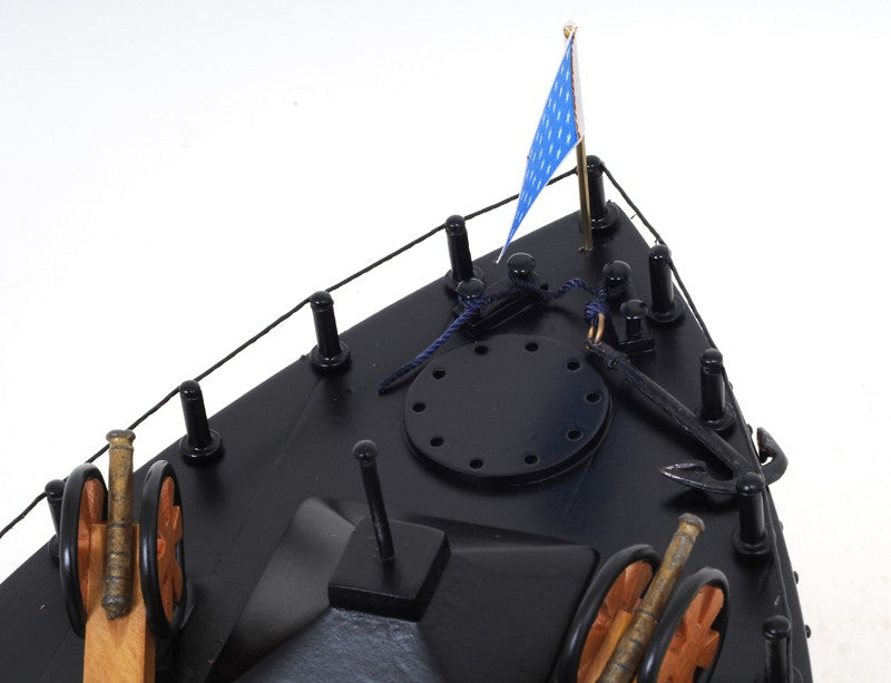 11" Black and Red Solid Wood Hand Painted 1862 USS Monitor Model Boat-Sculptures-DECOROLALA