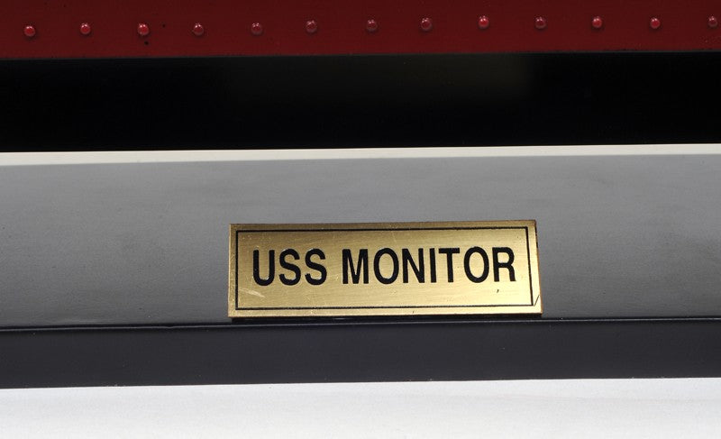 11" Black and Red Solid Wood Hand Painted 1862 USS Monitor Model Boat-Sculptures-DECOROLALA