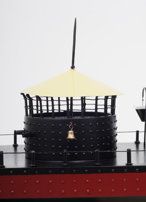 11" Black and Red Solid Wood Hand Painted 1862 USS Monitor Model Boat-Sculptures-DECOROLALA