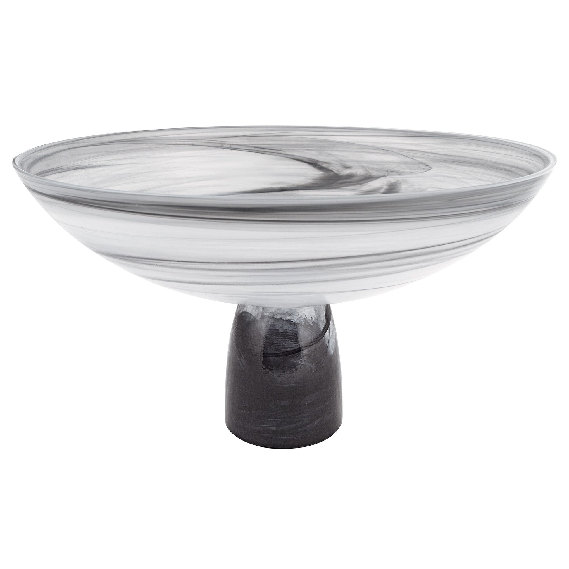 11" Black and White Alabaster Glass Round Pedestal Centerpiece Bowl-Serving Bowls-DECOROLALA