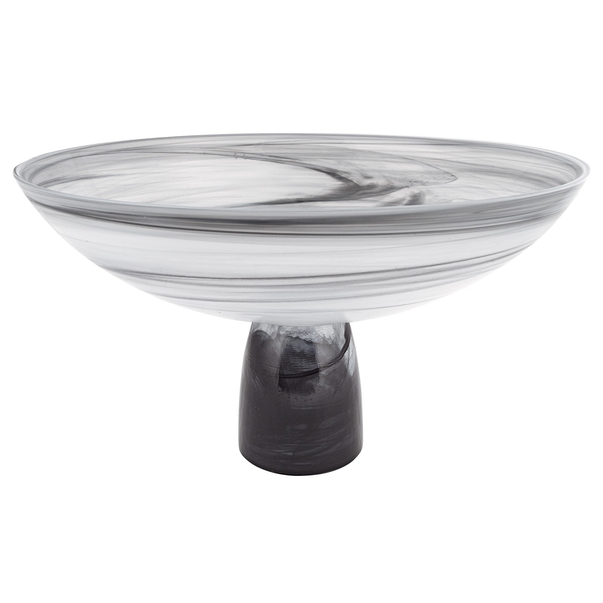 11" Black and White Alabaster Glass Round Pedestal Centerpiece Bowl-Serving Bowls-DECOROLALA