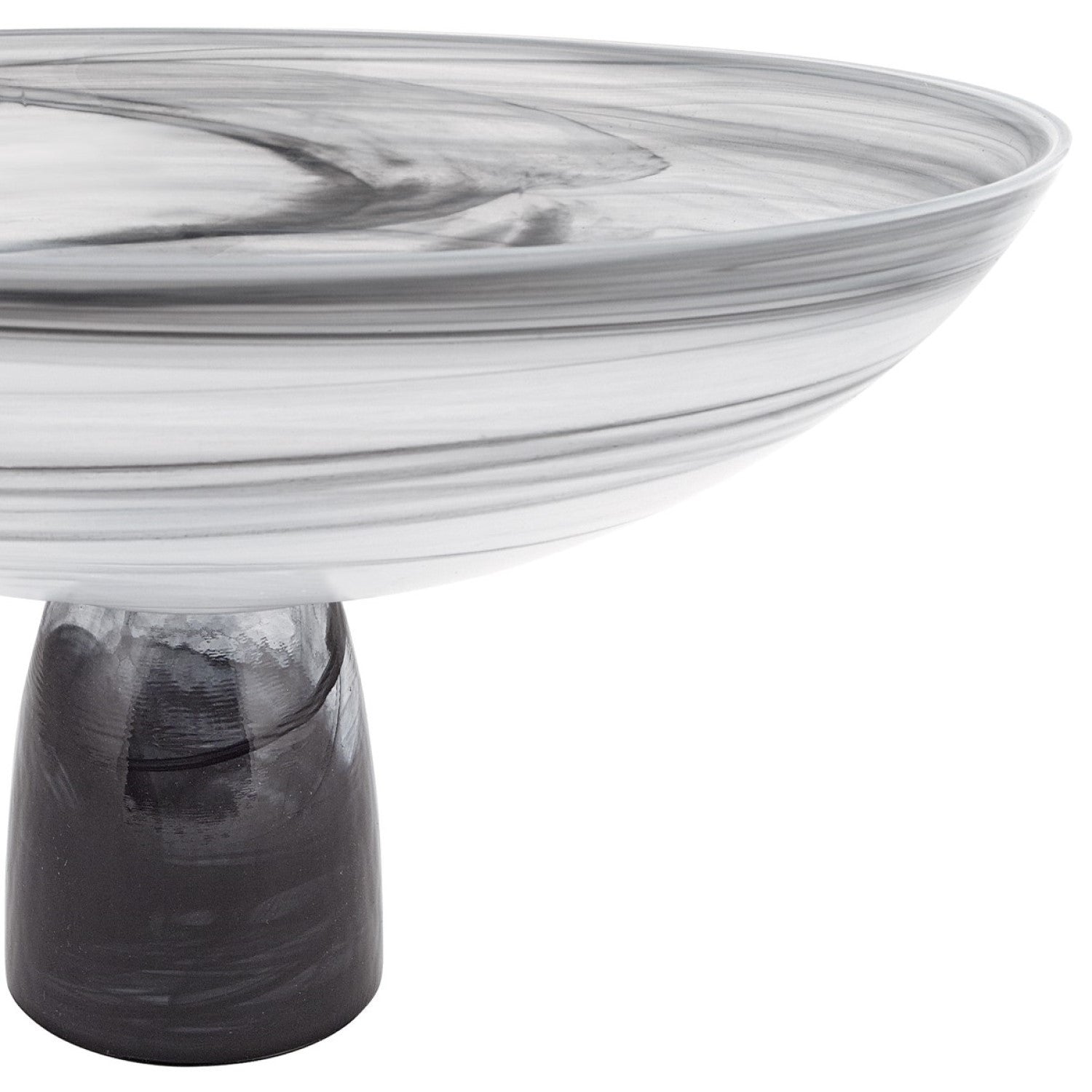 11" Black and White Alabaster Glass Round Pedestal Centerpiece Bowl-Serving Bowls-DECOROLALA