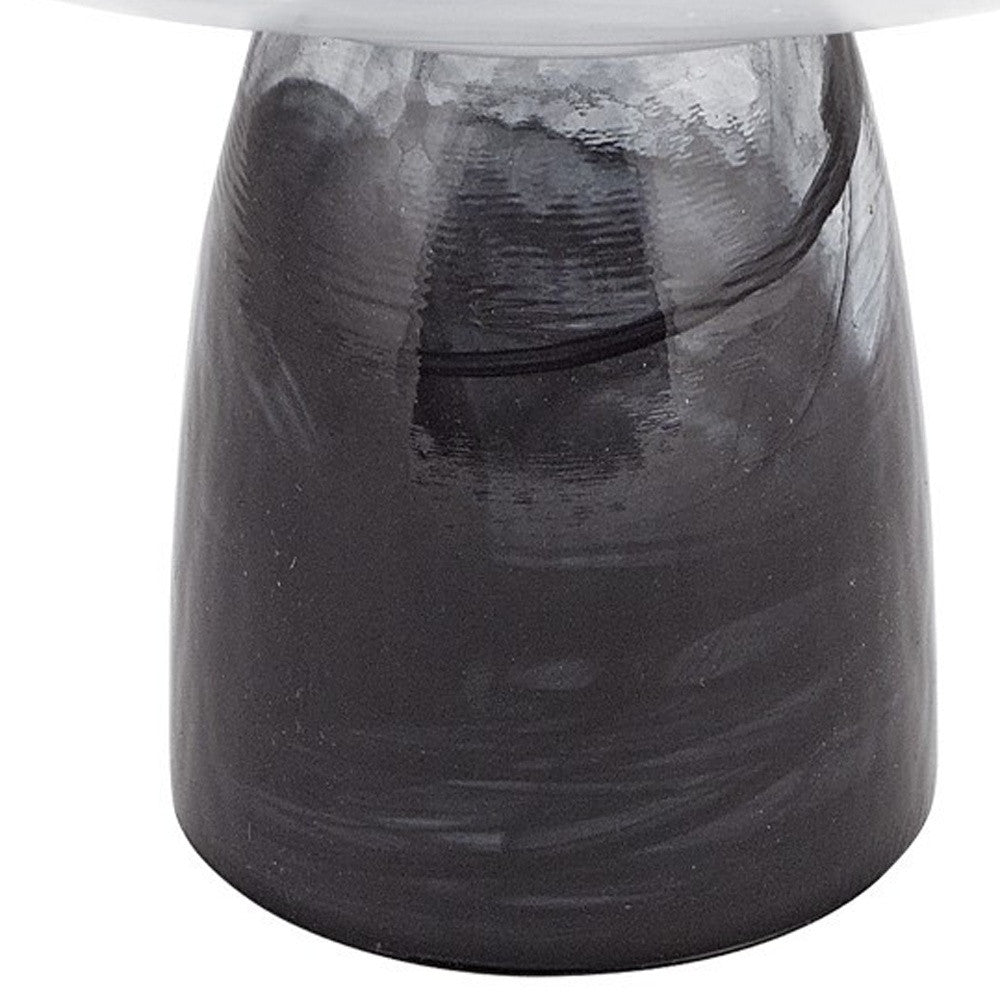 11" Black and White Alabaster Glass Round Pedestal Centerpiece Bowl-Serving Bowls-DECOROLALA