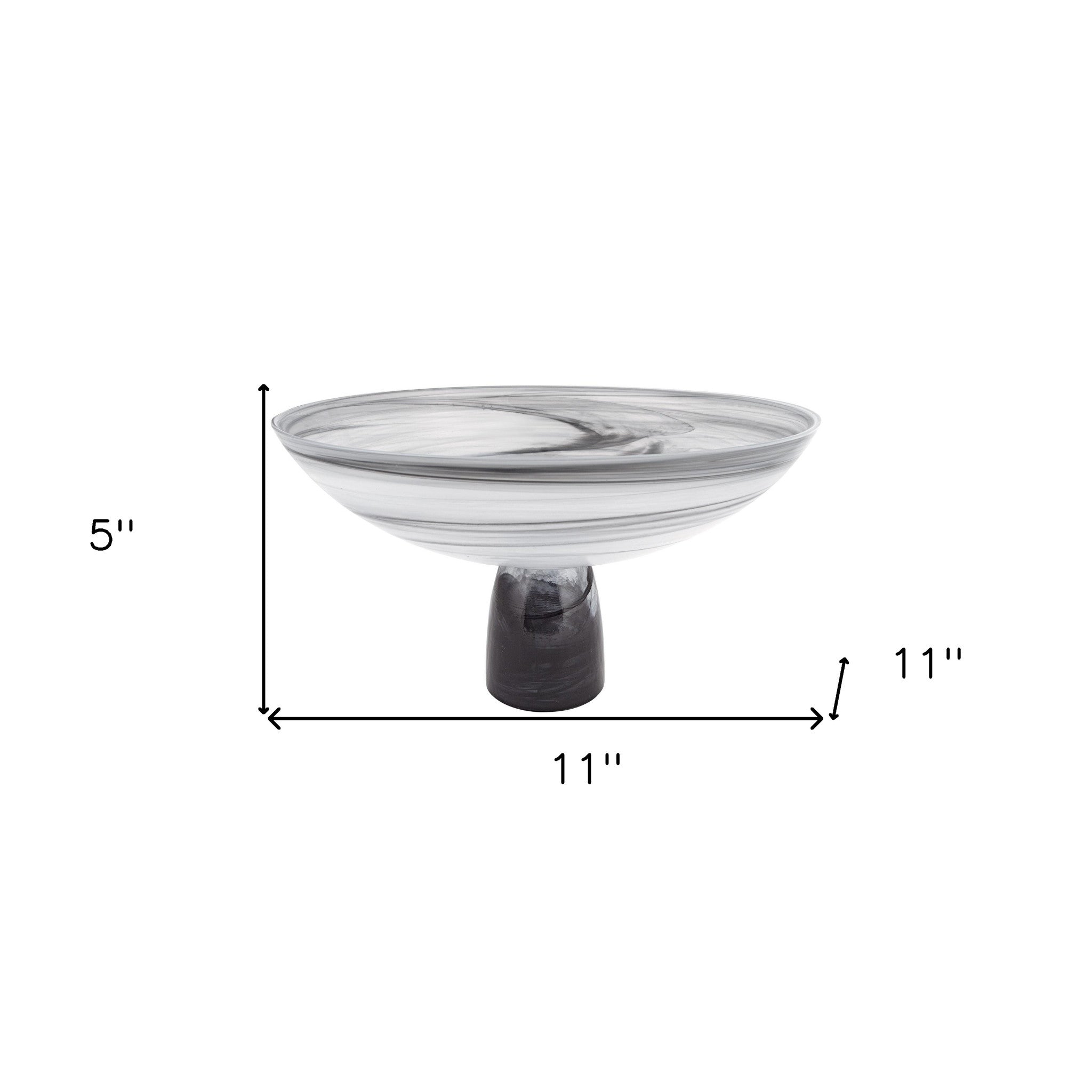 11" Black and White Alabaster Glass Round Pedestal Centerpiece Bowl-Serving Bowls-DECOROLALA