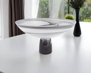 11" Black and White Alabaster Glass Round Pedestal Centerpiece Bowl-Serving Bowls-DECOROLALA