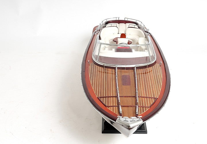 11" Black and White Solid Wood Hand Painted Riva Rivarama Luxury Yacht Exclusive Edition Model Boat-Sculptures-DECOROLALA
