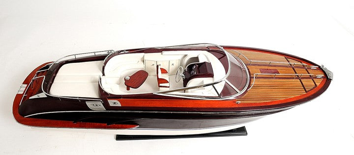 11" Black and White Solid Wood Hand Painted Riva Rivarama Luxury Yacht Exclusive Edition Model Boat-Sculptures-DECOROLALA