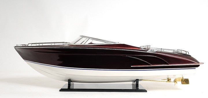11" Black and White Solid Wood Hand Painted Riva Rivarama Luxury Yacht Exclusive Edition Model Boat-Sculptures-DECOROLALA