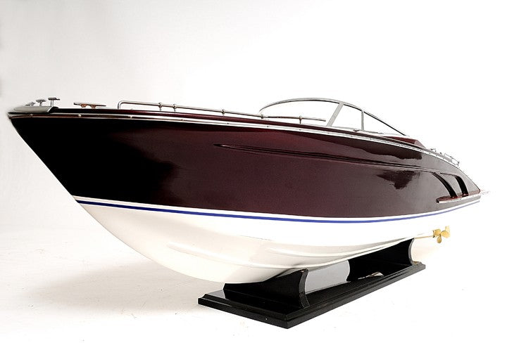 11" Black and White Solid Wood Hand Painted Riva Rivarama Luxury Yacht Exclusive Edition Model Boat-Sculptures-DECOROLALA