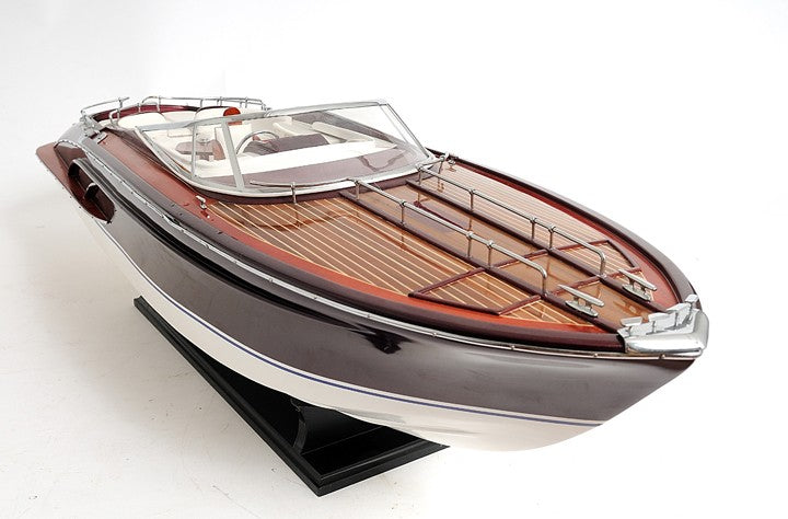 11" Black and White Solid Wood Hand Painted Riva Rivarama Luxury Yacht Exclusive Edition Model Boat-Sculptures-DECOROLALA