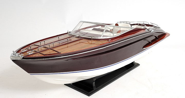 11" Black and White Solid Wood Hand Painted Riva Rivarama Luxury Yacht Exclusive Edition Model Boat-Sculptures-DECOROLALA
