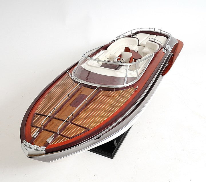 11" Black and White Solid Wood Hand Painted Riva Rivarama Luxury Yacht Exclusive Edition Model Boat-Sculptures-DECOROLALA